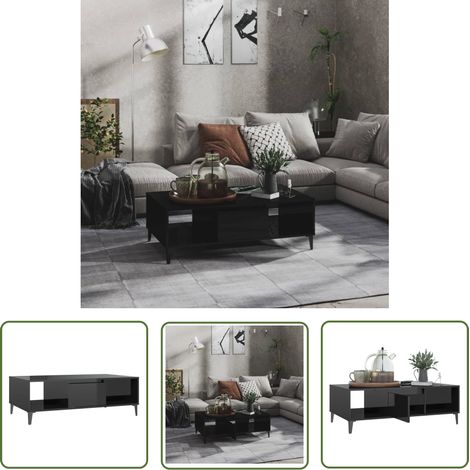 The Living Store Table basse noir brillant 103,5x60x35 cm bois d'ingénierie - Table Basse Industrielle - Meuble Salon - Table D'appoint - Rangement Intérieur - Design Moderne (1/5)