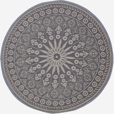 HOMESCAPES Schwarzer Outdoor-Teppich im Mandala-Design, 170 cm
