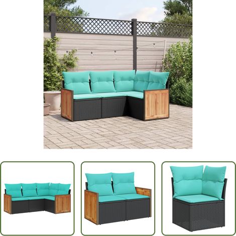 vidaXL Canapé en résine - Salon de jardin 4 pcs avec coussins noir résine tressée (1/5)