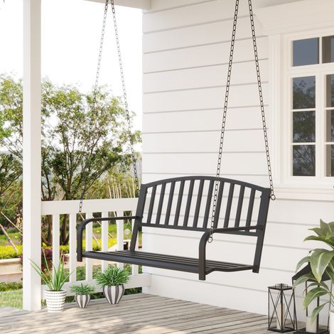 Hollywoodschaukel 2-Sitzer Hängebank aus Metall, kompakte Gartenschaukel für Garten und Terrasse, 127 × 60 × 53 cm, Schwarz (1/5)