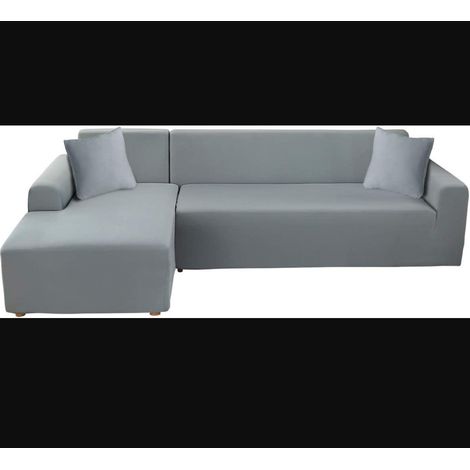 Housse de canapé extensible universelle pour sectionnel en protection clair 3+3 places 2 pièces L Gris (1/5)