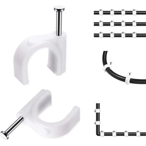 Lot de 3 × 100 colliers de serrage avec clous ronds pour câbles électriques, diamètre 8 mm, fixation murale, blanc (1/5)