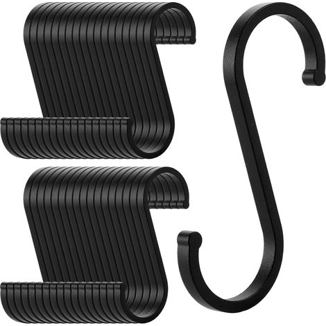 36 Pièces Crochets en S Noir 90 mm, Crochet S Métal Robuste pour Suspension, Crochet Cuisine Salle de Bain et Rangement de Penderie, Noir Mat (1/5)