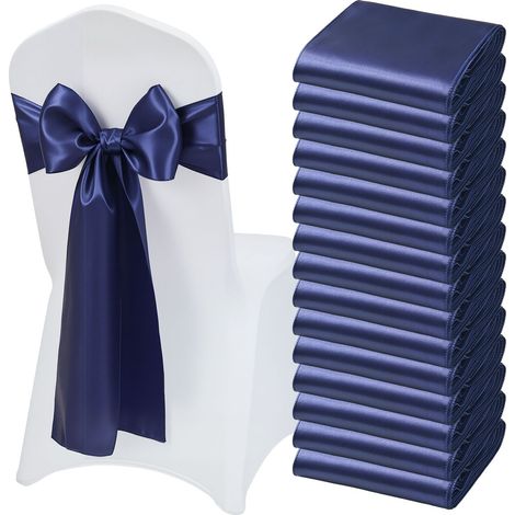 Nœud de Chaise en Satin Luxueux Bleu Marine 50 Pièces, Bandeau de Chaise de 17 x 275 cm, Facile à Nouer, Ceinture de Décoration Élégante pour Mariage, Cérémonie, Fête Prénatale et Banquet (1/5)