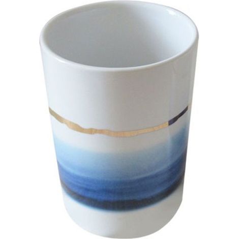 Gobelet à Brosse à Dents Avec Rayures Bleues Et Dorées Meuble De Salle De Bain 59866 (1/2)