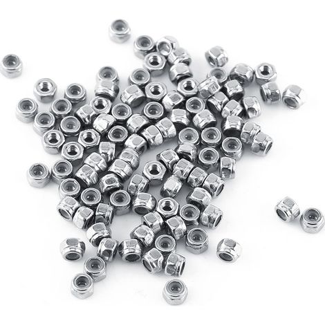 Lot de 100 écrous à frein nylon hexagonaux en acier inoxydable SS304, filetage M2 (1/2)
