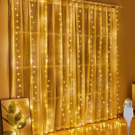 2 x 2 m 200 LED fil de cuivre rideau guirlande lumineuse blanc chaud intérieur et extérieur alimenté par USB (1/5)