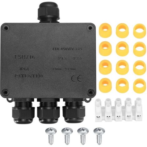Boîte de Jonction étanche IP68, Boite de Derivation Etanche Exterieur, Boîtier de Connecteur de Câble 4 Voies Connexions pour Câble Ø4mm-12mm (1/4)