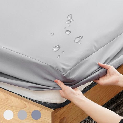 Waterproof and anti-dust mite mattress protector, 160 x 200 cm, waterproof, breathable mattress cover, waterproof fitted sheet, elastic all around, (Light Grey) (1/5)