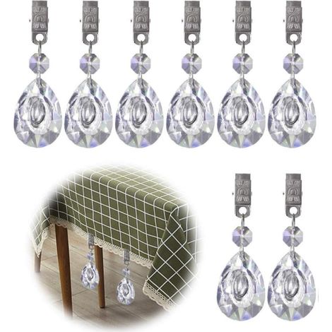 Lot de 8 Poids de Nappe Glarks avec Clip en métal en Cristal AB en Forme de Goutte d'eau pour Table de Pique-Nique, Poids Lourds pour extérieur (1/5)