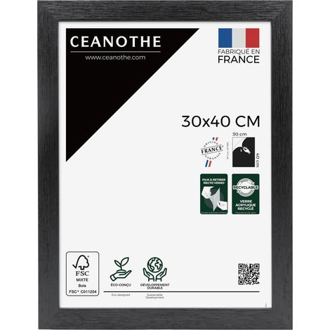 Cadre Photo Noir 30x40 cm et 40x30 cm - Cadre Photo Bois FSC - Convient au Format A4 – Fabriqué en France – Cadre Photo Karma Noir - Verre acrylique Incassable (1/5)