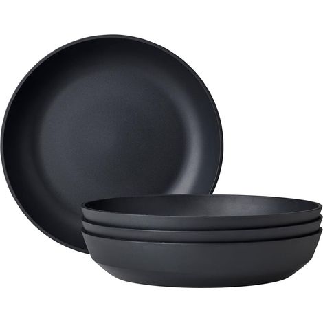Assiette creuse 4 pièces Silueta - Lavable au lave-vaisselle et résistant au micro-ondes - Assiettes en plastique - Assiettes plates - Vaisselle - 21 cm - Nordic black (1/5)