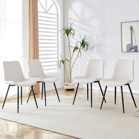 Lot de 4 fauteuils à manger simili cuir blanc, siège élargi, dossier ergonomique, pieds métal antidérapants, pour maison et bureau