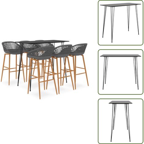 7-tlg. Bar-Set Schwarz und Grau - Bar-Set - Bar-Sets - Bartisch Mit Barhocker - Bartische Mit Barhocker (1/5)