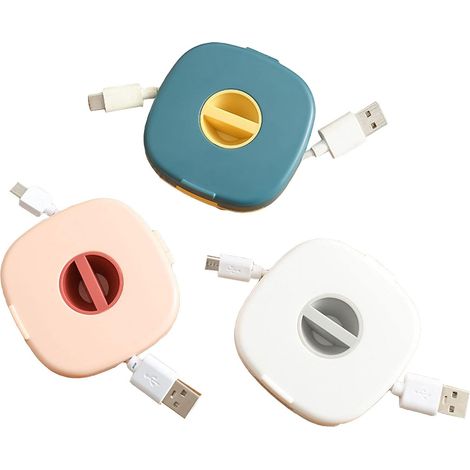 Enrouleur de Câble USB 3 Pièces Support de Cordon de Chargeur Extensible Vide Organisateur de Cordon de Téléphone Compact Gestion de Câbles Rétractable Polyvalente Portable, 3 Couleurs