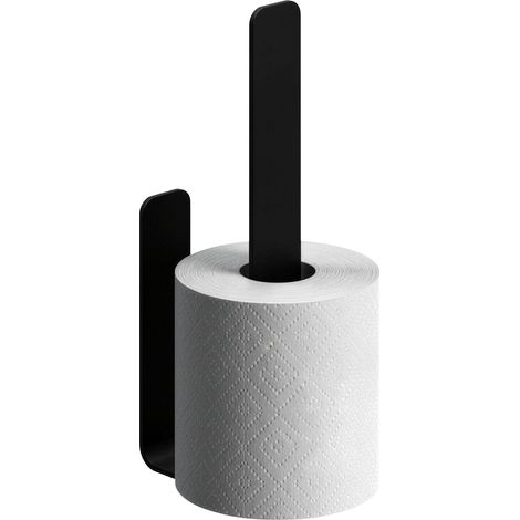 Relaxdays toilet roll holder, self-adhesive, holds 2 spare rolls, HWD: 22 x 3 x 6.5 cm, no drilling required, black (1/5)