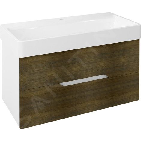 MEDIENA Meuble sous-vasque 96x51x48,5cm, blanc mat/chêne graphite (1/4)
