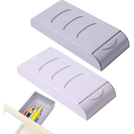 2 plateaux de rangement à tiroirs autocollants (blanc et gris)