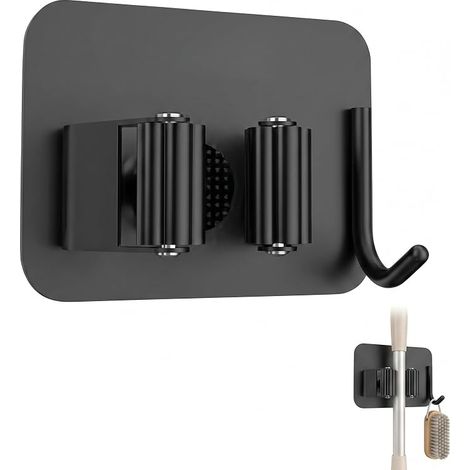 Wall Mounted Broom Holder with Hooks Stainless Steel Broom Holder for Kitchen, Garage and Garden Storage (1/5)