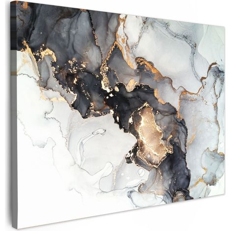 CUADRO EN LIENZO Mármol - Negro - Blanco - Oro - Lujo - Abstracto Cuadros 40x30 cm