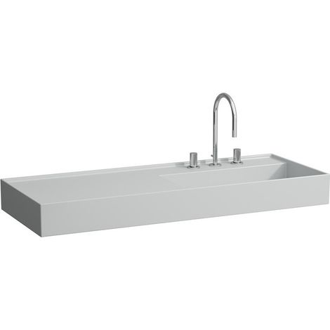 Lavabo KARTELL 1200 x 460 mm, étagère à gauche sans trop-plein, 1 trou pour robinetterie en gris LAUFEN