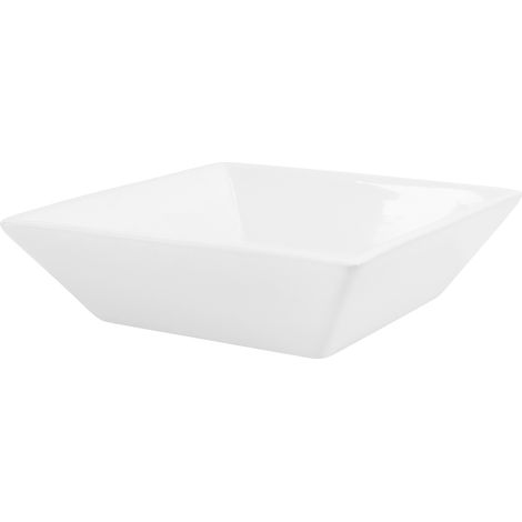 ML-Design Lavabo in Ceramica Bianco Lucido 41 x 12 cm Quadrato Lavandino da Appoggio Lavello Design Moderno Elegante Sanitari per Bagno Scarico Standard 45 mm Resistente ai Graffi