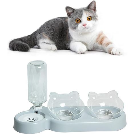 Gamelle Chat Surélevée Réglable Double Bols Eau et Nourriture (Gris)