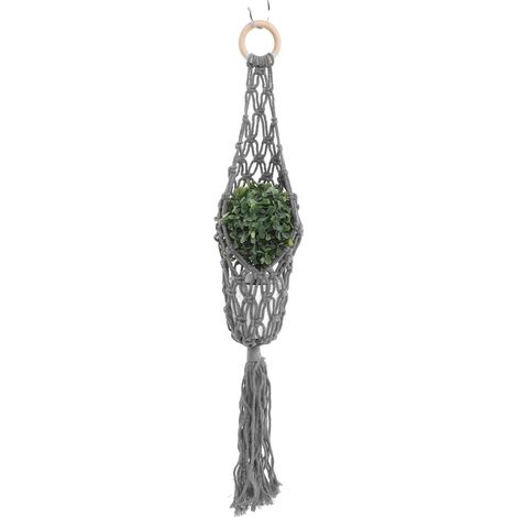 Panier suspendu en filet à fruits pour cuisine - Support mural en corde tressée gris fait main (1/5)