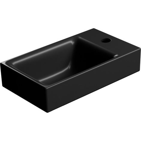 Lavabo en céramique NUBES 40x23cm, bord inférieur rainuré, droite/gauche, noir mat (1/3)