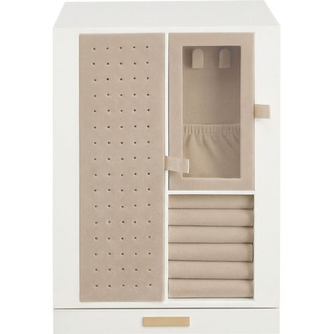 Boîte à Bijoux, Rotative à 360°, Coffret à Bijoux avec 4 Tiroirs, Rangement pour Accessoires, Colliers, Bracelets, Bagues et Boucles d’Oreilles, Idée Cadeau, Blanc Crème (1/5)