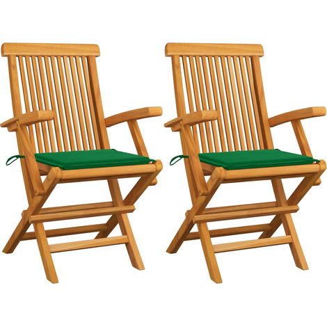 Lot de 2 Chaises de jardin avec coussins vert Fauteuil de Jardin Chaise d'extérieur Bois de teck massif 91961 (1/5)