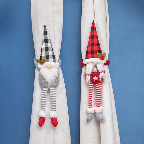 2 embrasses de rideaux sur le thème de Noël, motif de nains, décorations de fenêtre ou décoration intérieure. (1/5)
