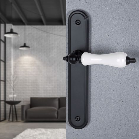 Ouvre&Déco – 2 poignées de porte BELLEVILLE sans trou, béquille Porcelaine blanc entraxe 195 mm