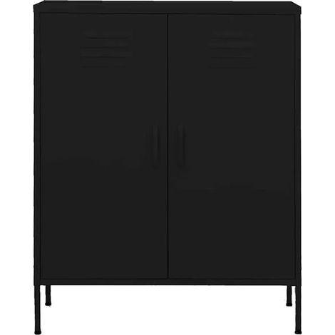 Casier de Rangement Métal Noir 80x35x101,5 cm - Meuble de Stockage Industriel avec Portes et Étagères Ajustables pour Bureau, Garage ou Entrée (1/5)
