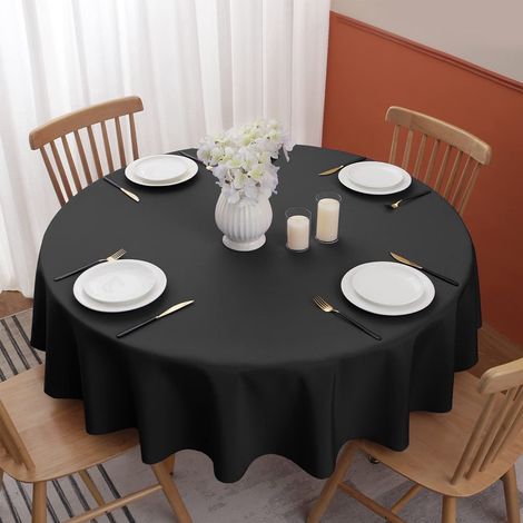 Nappe ronde imperméable et résistante aux taches, aspect lin, en polyester - Différentes tailles (1/5)