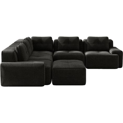 Sofá modular esquinero negro de pana con chaise longue 295 x 295 x 69 cm (1/5)