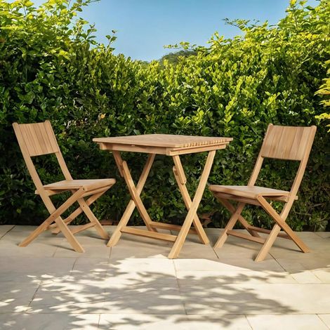 Ensemble de jardin table en teck et 2 chaises pliantes (1/5)