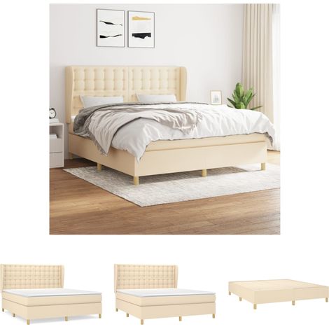 The Living Store Boxspringbett mit Matratze Creme 160x200 cm Stoff - Betten & Bettgestelle (1/5)