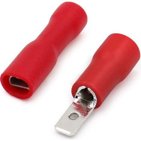Lot de 100 bornes de câble mâle/femelle à déconnexion rapide en vinyle entièrement isolé 2,8 x 0,5 mm pour câble 0,5-1,5 mm² Rouge (1/4)