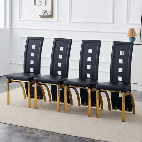 Set di 4 sedie da pranzo 43x49x102,5 cm similpelle nera metallo dorato - CHICFURN (1/5)