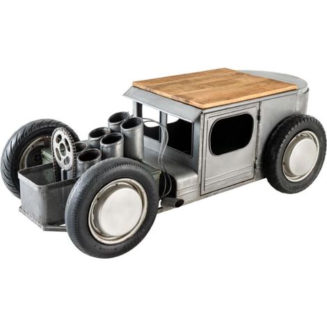 Couchtisch CARROAD 165 cm aus Stahl und Mangoholz im Vintage-Auto-Stil