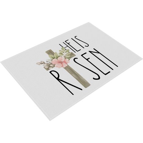 Placemat De Paques - 30x45 Cm - En Polyester Lin - Pour Decoration De Table Printemps Fete Familiale - Lot De 1 (1/5)