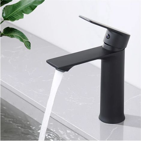 Rubinetto per lavabo da bagno nero, miscelatore monoforo, miscelatore per acqua calda e fredda per bagno, acciaio inossidabile