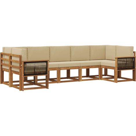 Outdoor-Sofagarnitur 7 pcs Natur und Beige Massivholz Akazie vidaXL