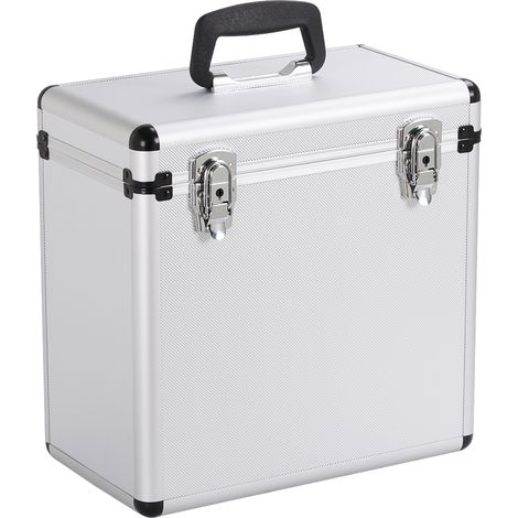 Yaheetech – Mallette de rangement pour disques vinyles 33 tours – Capacité 50 albums – Dimensions 35x20x36 cm – Coque anti-rayures argent (1/5)