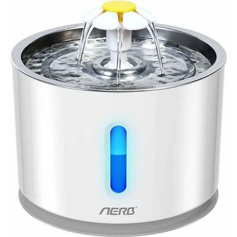 Aerb Cat and Small Dog Water Fountain - Silent Water Dispenser with Activated Carbon Filter and Stainless Steel Tray - LED Night Light (1/3)