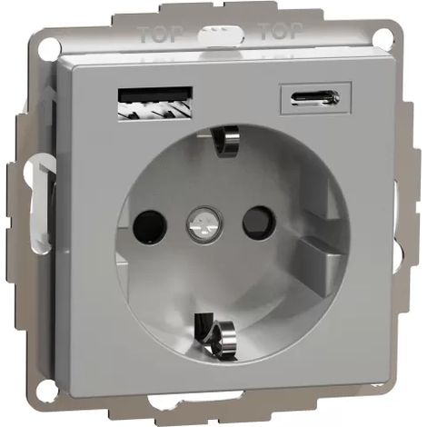 Merten Schuko Steckdose mit USB Ladegerät Aluminium System M MEG2367-0460 (1/2)