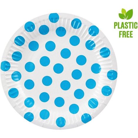 Piatti di carta a pois blu, 18 cm, 6 pezzi