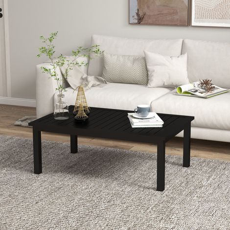 Table basse rectangulaire 100x60x37cm, plateau à lattes, aluminium, intérieur/extérieur, noir