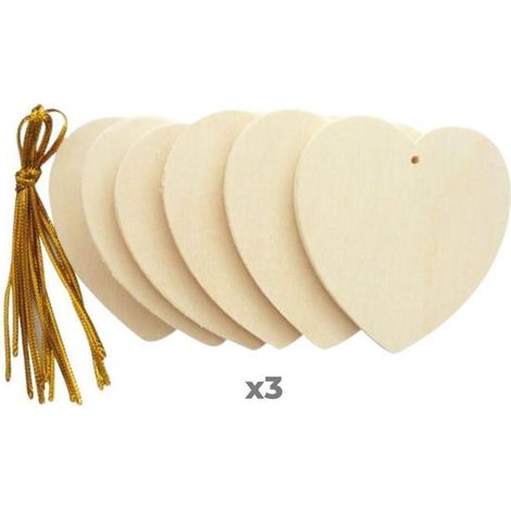 24 coeurs en bois à suspendre 6 cm